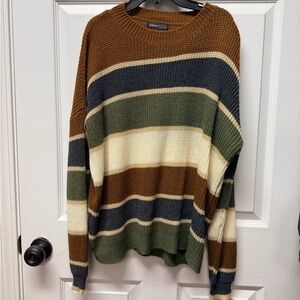 Universal Thread Striped Crewneck Sweater - Brown, Green, Cream